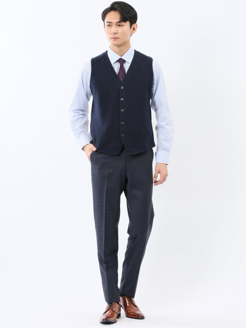 ウォッシャブル ウール混 バーズアイ 前開きベスト