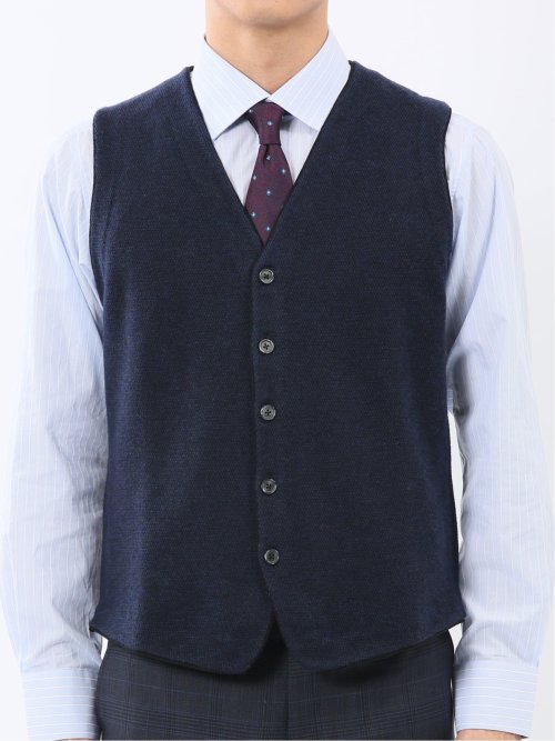 ウォッシャブル ウール混 バーズアイ 前開きベスト