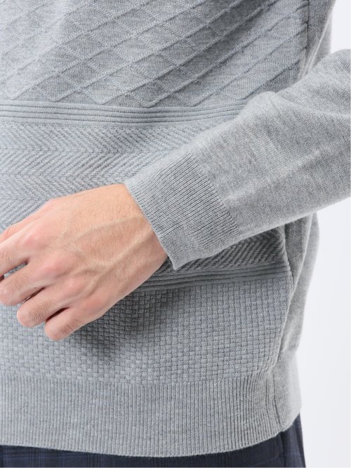 ウォッシャブル ウール混 パネルボーダー Vネックニット