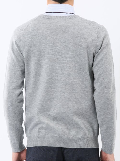 ウォッシャブル ウール混 パネルボーダー Vネックニット