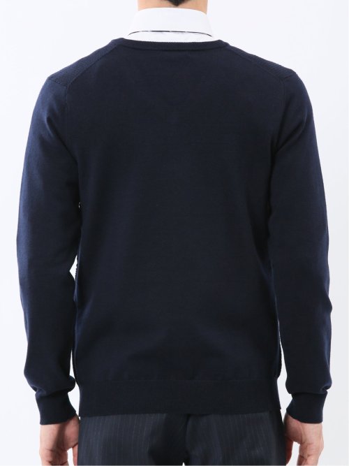 ウォッシャブル ウール混 パネルボーダー Vネックニット