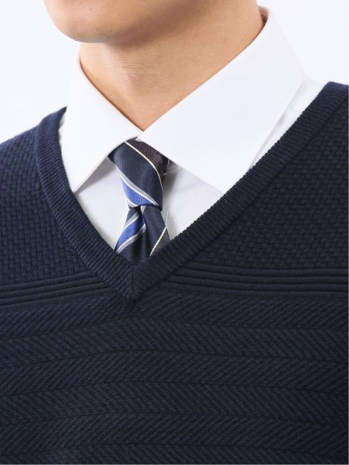 ウォッシャブル ウール混 パネルボーダー Vネックニット