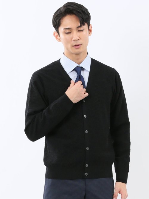 ウォッシャブル ウール混リンクス柄 ニットカーディガン