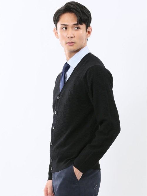 ウォッシャブル ウール混リンクス柄 ニットカーディガン