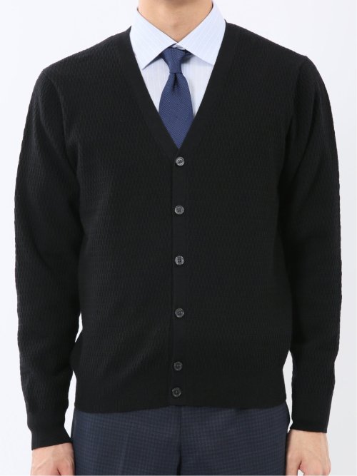 ウォッシャブル ウール混リンクス柄 ニットカーディガン