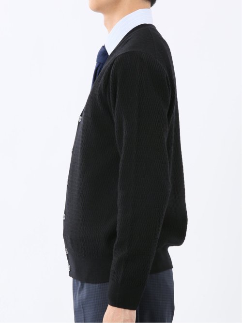 ウォッシャブル ウール混リンクス柄 ニットカーディガン