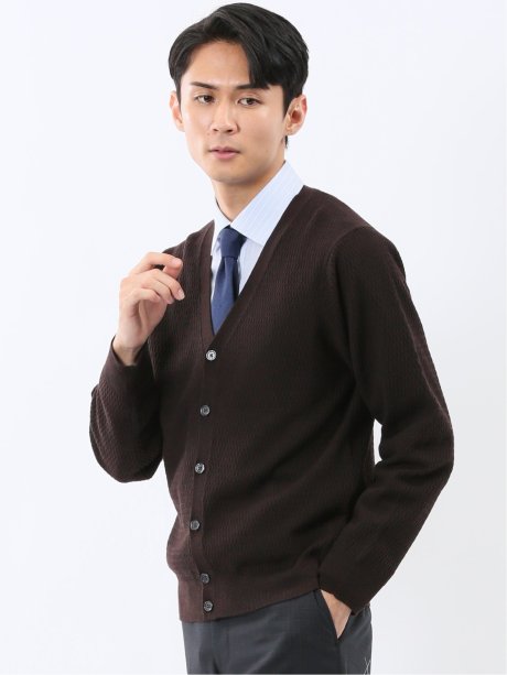 ウォッシャブル ウール混リンクス柄 ニットカーディガン