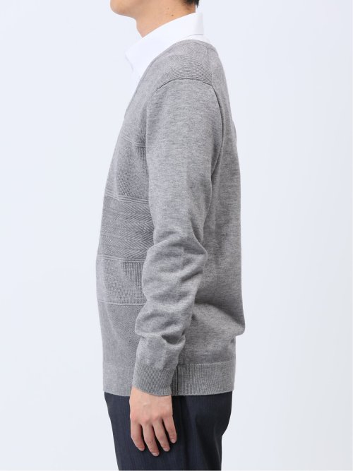 ふわもち パネルボーダー Vネックニット