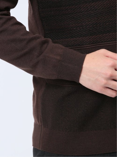 ふわもち パネルボーダー Vネックニット