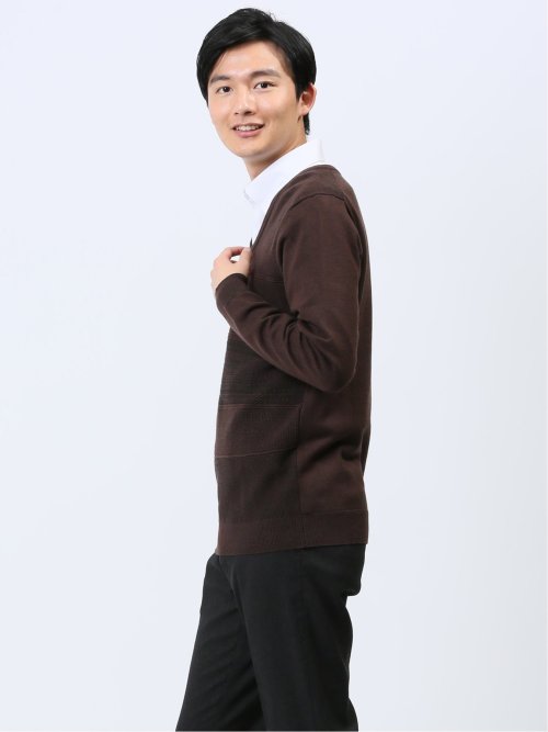 ふわもち パネルボーダー Vネックニット