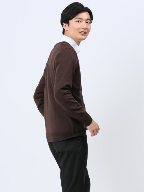 ふわもち パネルボーダー Vネックニット