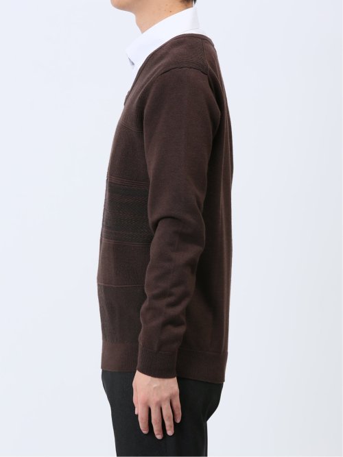 ふわもち パネルボーダー Vネックニット