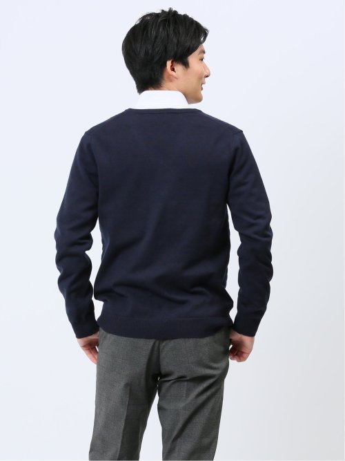 ふわもち 幾何学ジャガード Vネックニット