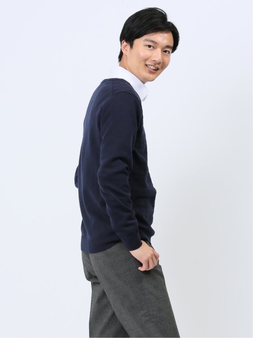 ふわもち 幾何学ジャガード Vネックニット