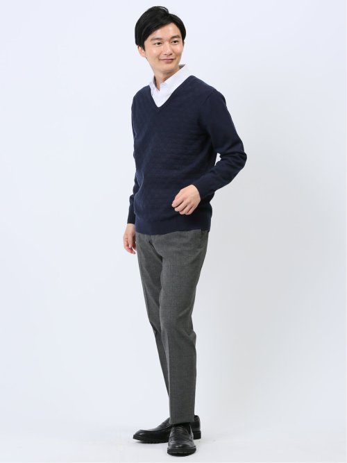 ふわもち 幾何学ジャガード Vネックニット