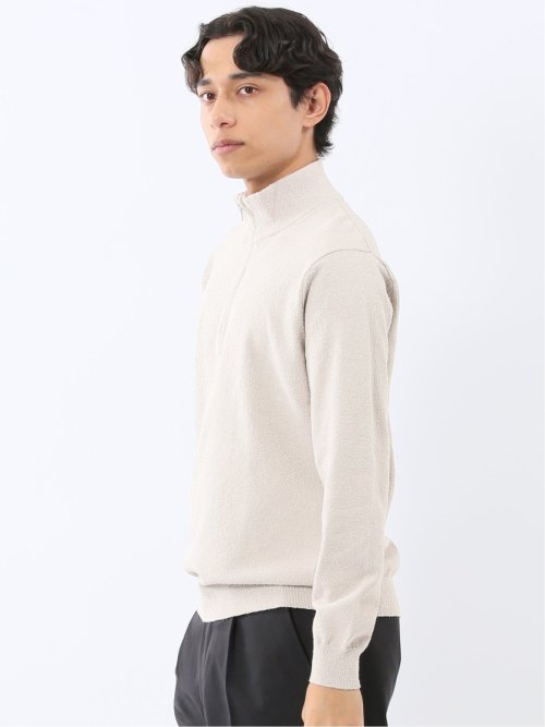 ウォッシャブル ブークレ ハーフジップニット