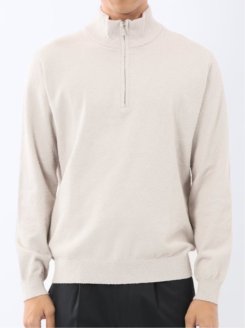 ウォッシャブル ブークレ ハーフジップニット