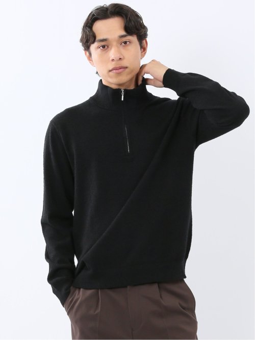 ウォッシャブル ブークレ ハーフジップニット