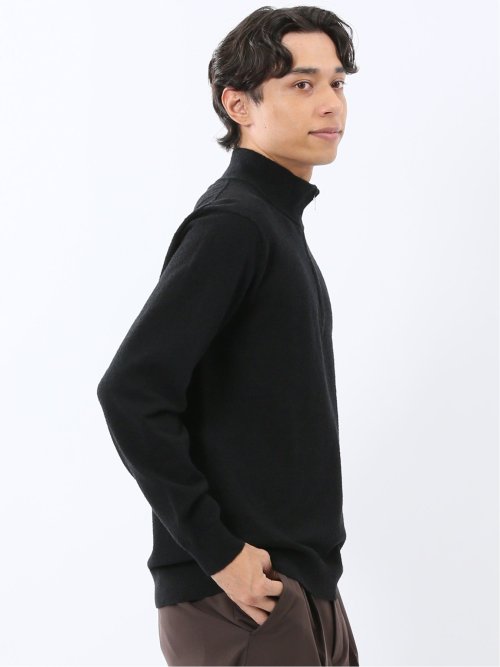 ウォッシャブル ブークレ ハーフジップニット