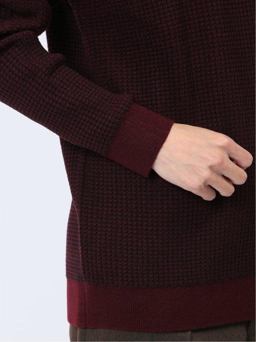 ふわもち ワッフルジャガード モックネックニット