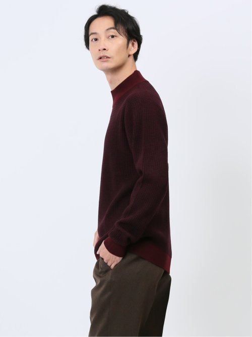 ふわもち ワッフルジャガード モックネックニット