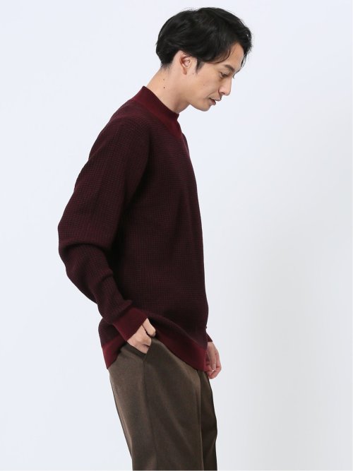 ふわもち ワッフルジャガード モックネックニット