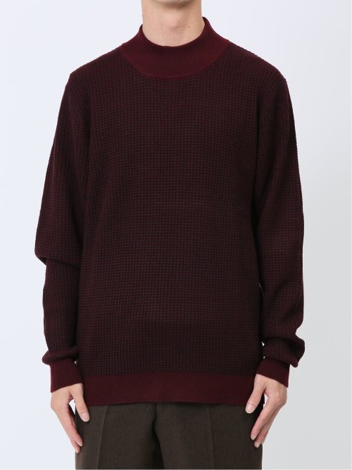 ふわもち ワッフルジャガード モックネックニット