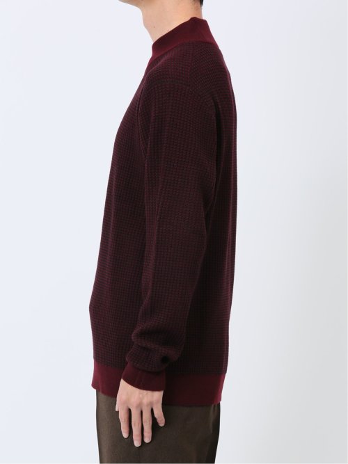 ふわもち ワッフルジャガード モックネックニット