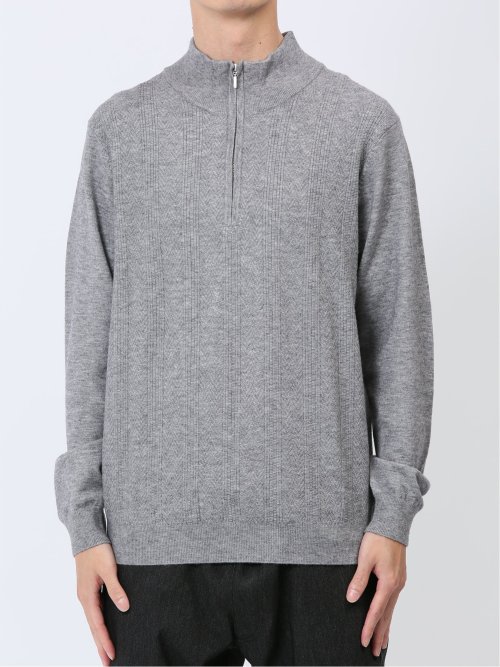 ふわもち ヘリンボンジャガード ハーフZIPニット