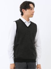 ウォッシャブル ウール混 ヘリンボン柄 プルオーバーベスト