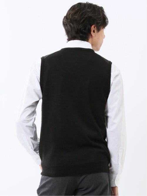 ウォッシャブル ウール混 ヘリンボン柄 プルオーバーベスト