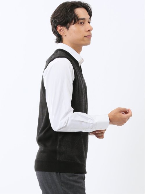 ウォッシャブル ウール混 ヘリンボン柄 プルオーバーベスト