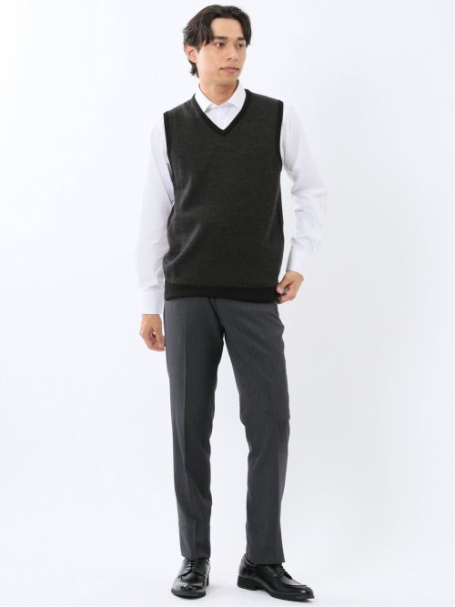 ウォッシャブル ウール混 ヘリンボン柄 プルオーバーベスト