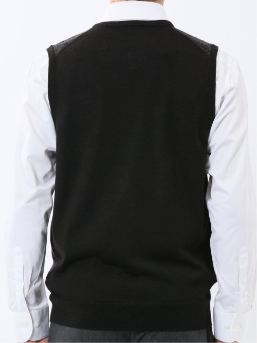 ウォッシャブル ウール混 ヘリンボン柄 プルオーバーベスト