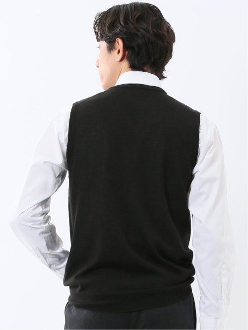 ウォッシャブル ウール混 ヘリンボン柄 プルオーバーベスト