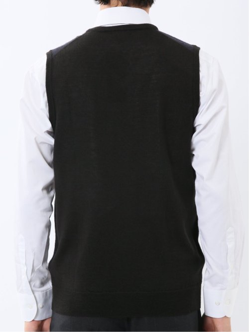 ウォッシャブル ウール混 ヘリンボン柄 プルオーバーベスト