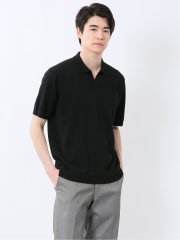 ウォッシャブル 綿混ニット ポロシャツ