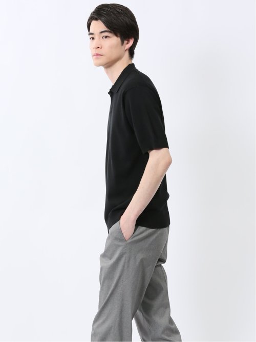 ウォッシャブル 綿混ニット ポロシャツ