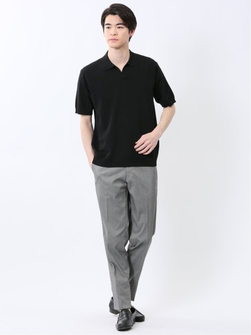 ウォッシャブル 綿混ニット ポロシャツ