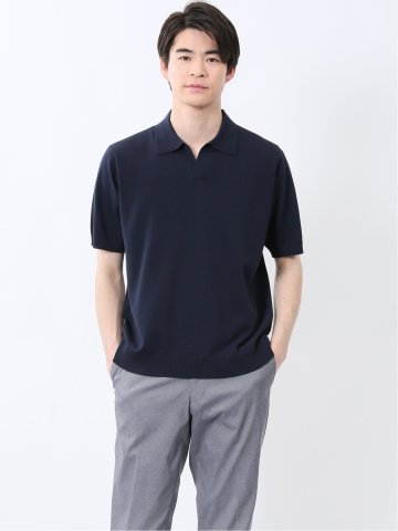 ウォッシャブル 綿混ニット ポロシャツ