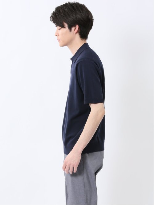 ウォッシャブル 綿混ニット ポロシャツ