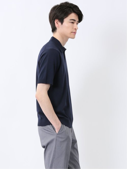 ウォッシャブル 綿混ニット ポロシャツ