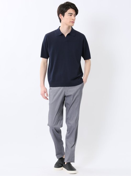 ウォッシャブル 綿混ニット ポロシャツ