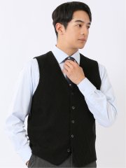 ニット ジレ ベスト メンズ ストレッチ ウォッシャブル 前開き ウール混 ダイヤ