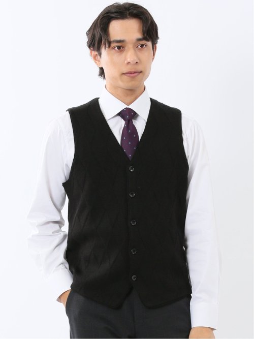 TechLinen スリムフィット ジレベスト チェック紺(セットアップ可能)(M