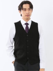 ウォッシャブル ウール混 ダイヤ柄 前開きベスト