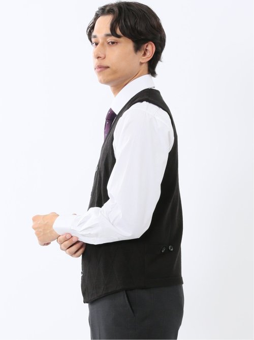 ウォッシャブル ウール混 ダイヤ柄 前開きベスト