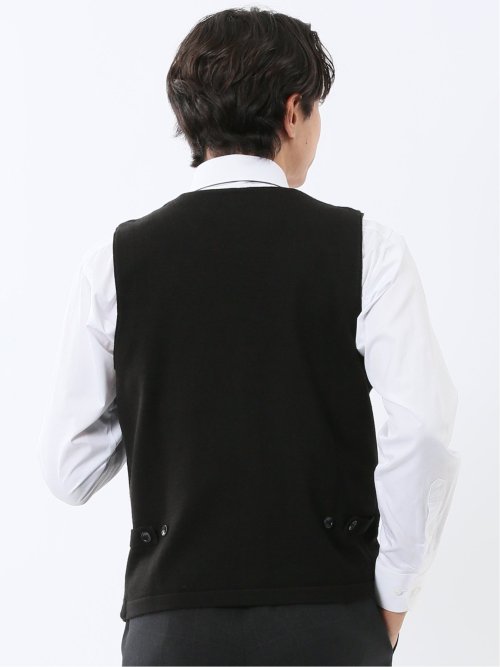 ウォッシャブル ウール混 ダイヤ柄 前開きベスト