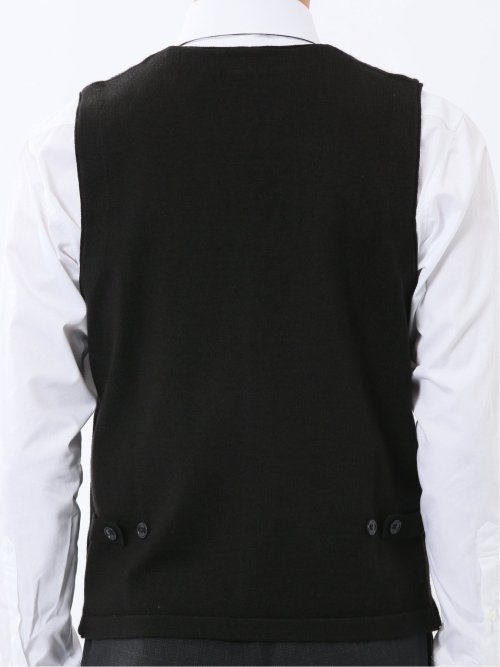 ウォッシャブル ウール混 ダイヤ柄 前開きベスト