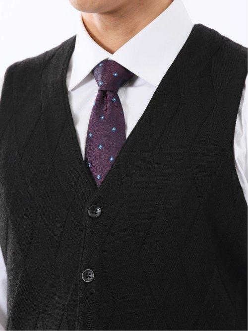 ウォッシャブル ウール混 ダイヤ柄 前開きベスト